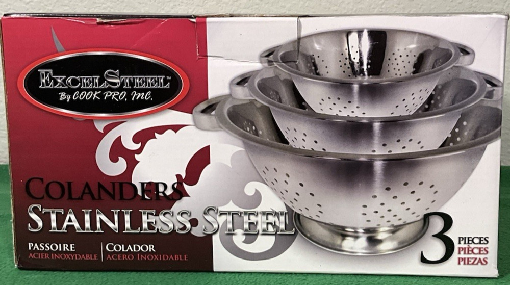 Brand New 3 Piece Set ExcelSteel Colander set w/ Sturdy Base, Stainless Steel